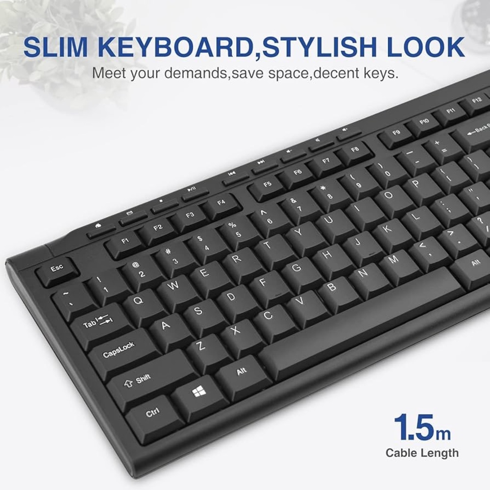 Rii Ultra-Slim Compact USB Black Keyboard for Efficient Typing Wired